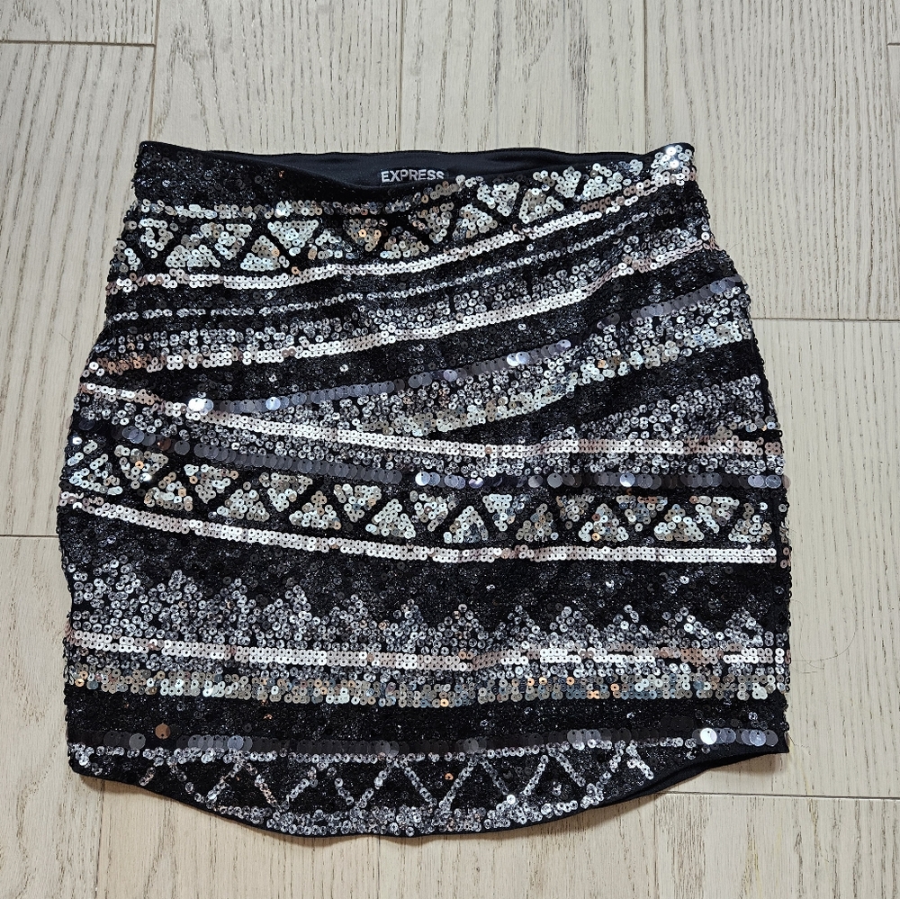Express Black and Silver Sequin Skirt